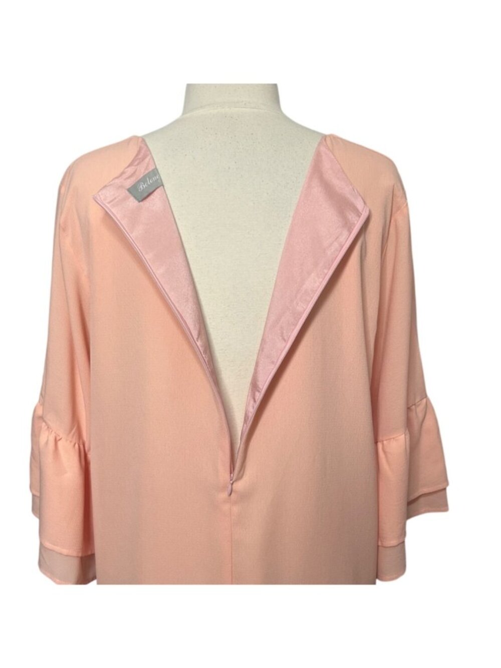 Belongsci Ruffle Sleeve Vneck Dress Womens XXL Peach Mini Summer - Picture 6 of 10